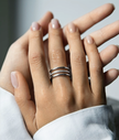 Modern 8mm Silver-Tone Stainless Steel Multi-Layer Statement Ring